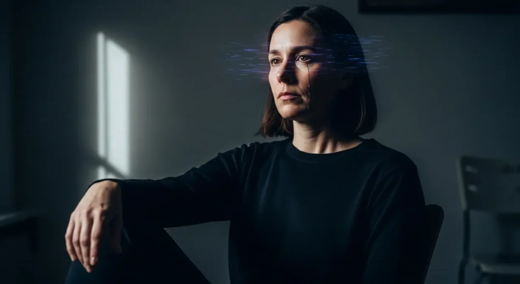 Pessoa autista demonstrando sobrecarga emocional apesar de aparência funcional, representando o impacto do termo autismo leve.