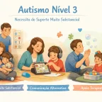 Ilustração explicativa sobre autismo nível 3 e a necessidade de suporte muito substancial