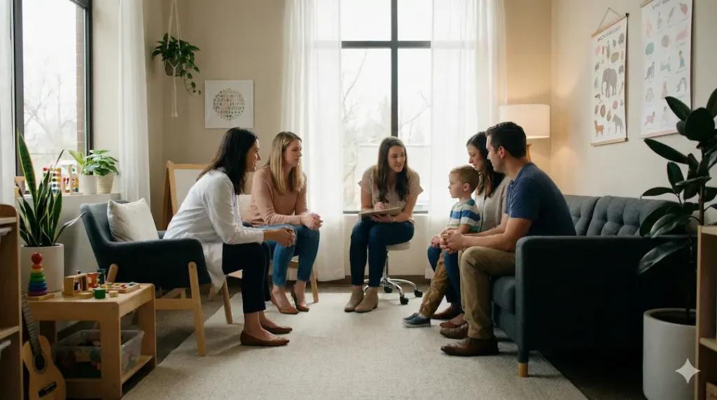 Criança pequena com autismo nível 2 em intervenção terapêutica precoce.