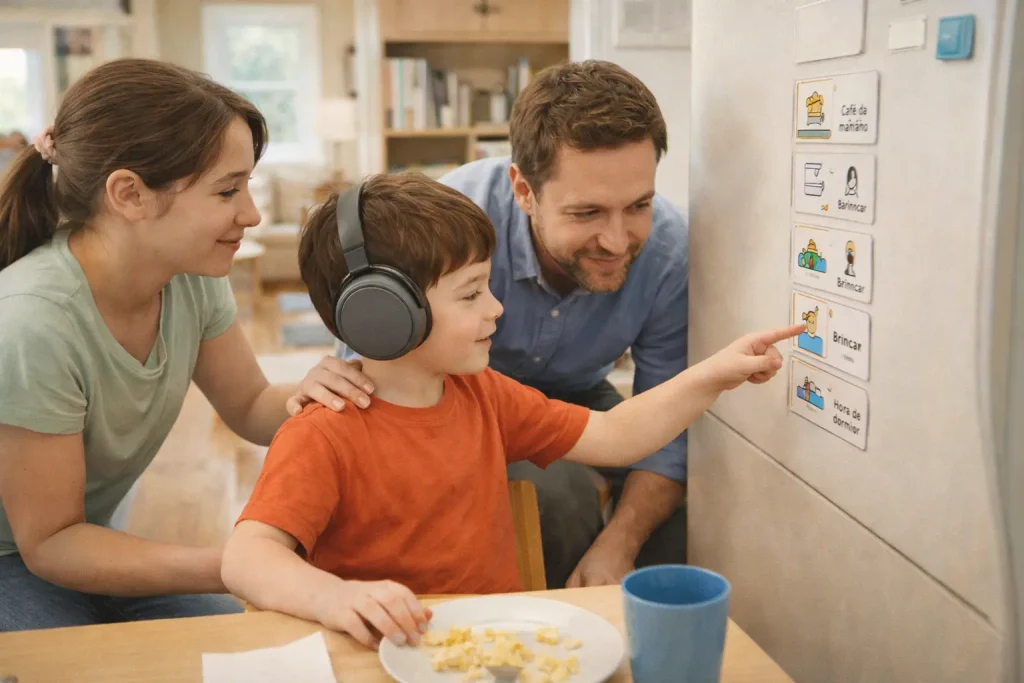 Família oferecendo suporte e cuidado a pessoa com autismo nível 3