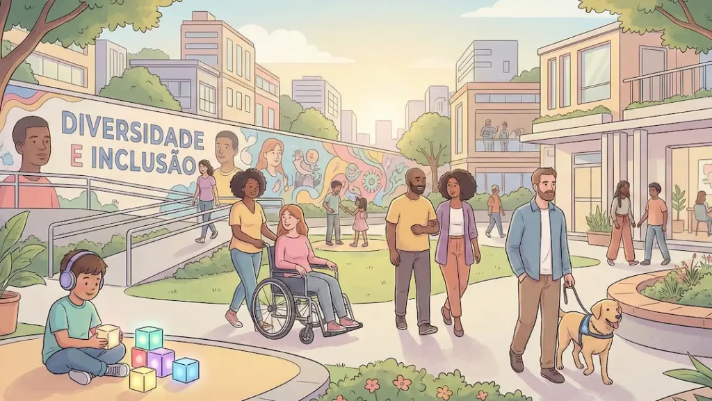 Representação positiva da inclusão de pessoas com autismo de nível 1 na sociedade.