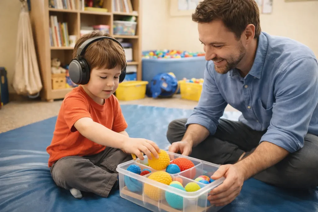 Criança com autismo nível 3 recebendo apoio terapêutico especializado